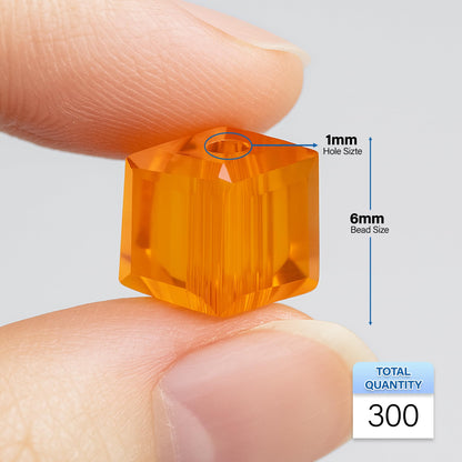 Mandala Crafts Orange 6mm Cube Crystal Beads for Crafts – 300 Loose Faceted Glass Beads for Jewelry Making Spacers, Adult Bracelets, Necklaces, Earrings & Suncatchers
