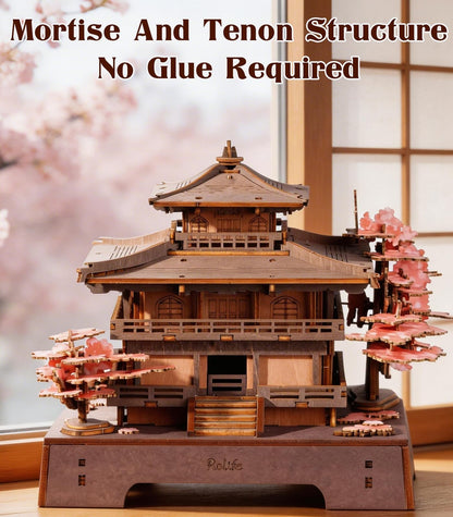 Rolife 3D Wooden Puzzle Sakura Pavilion, DIY Japanese Architecture Model & Miniature House Building Kit for Adults, 235PCS Wood Craft Puzzle, Cherry Blossom Home Decor for Teens and Adults