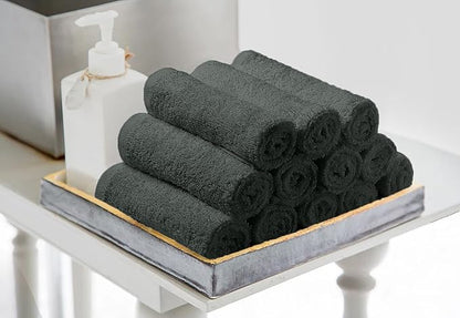 Avalon Towels Cotton Washcloths 24-Pack – 12 x 12 Inch Grey Super Soft &