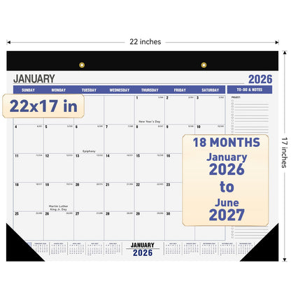 Desk Calendar 2026,18 Months Wall Calendar 2026 From Jan 2026 to Jun 2027,Large Desk Calendar 2026-2027 with To-do List,22x17,Desktop Calendar for Home and Office