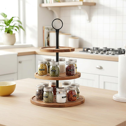 3 Tier Cupcake Stand, Round Wooden Cupcake Display Stand with Metal Handle, Wood Tiered Serving Tray Cupcakes Tower, Rustic Dessert Table Display Holder, for Wedding Tea Party Decor
