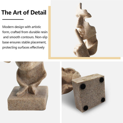 aboxoo Large Size 3 Pcs Thinker Statue, Silence is Gold, See No Evil Hear No Evil Speak No Evil Statues, Modern Resin Sculptures Decor for Living Room, Home, Office Study (Sandy)
