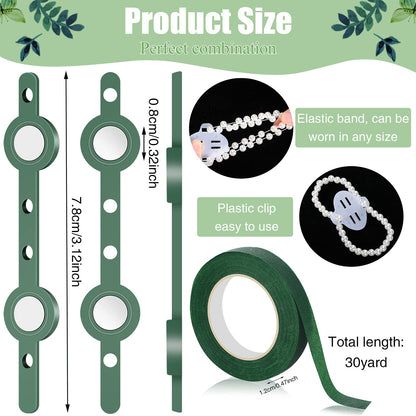 Hicarer 18 Pcs Floral Boutonniere Magnets Corsage Brooches Sets Include Corsage Wristlet Bands Flower Magnets Green Floral Wrapping Tapes for DIY Flower Pins Buttonhole Making Accessories