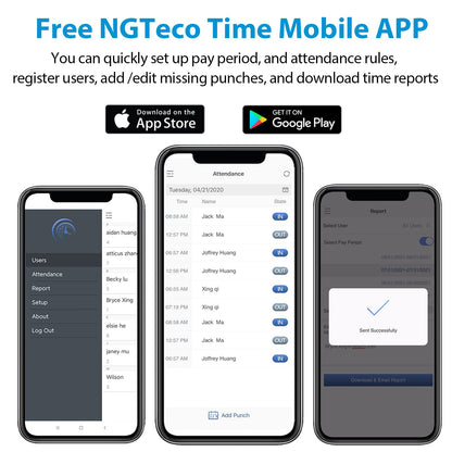 NGTeco Time Clock for Small Business, 4-in-1 Employee Attendance Machine with Face, Fingerprint, RFID Card & PIN Code, 2.4GHz WiFi, Mobile App Control for iOS Android, Shift Management, No Monthly Fee