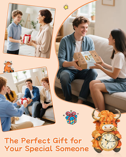 Rnfinewow 3D Puzzles for Adults, Highland Cow Clock Kit with Pendulum, 3D Wooden Puzzles Model Kit Home Decor DIY Wall Clock Highland Cow Puzzle Birthday Gifts for Women Men
