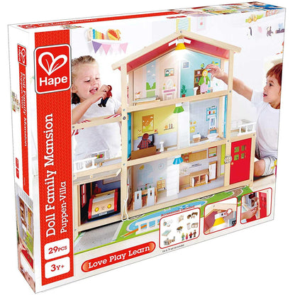 Hape Doll Family Mansion| Award Winning 10 Bedroom Doll House, Wooden Play Mansion with Accessories for Ages 3+ Years