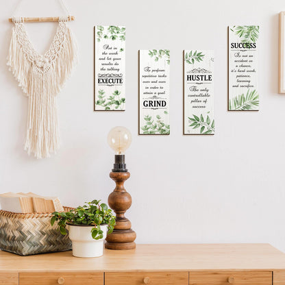 Honoson 4 Pcs Motivational Office Wall Decor Boho Wall Art Inspirational Hanging Wooden Plaques Sayings Rustic Motivational Quote Signs for Office Bedroom Living Room