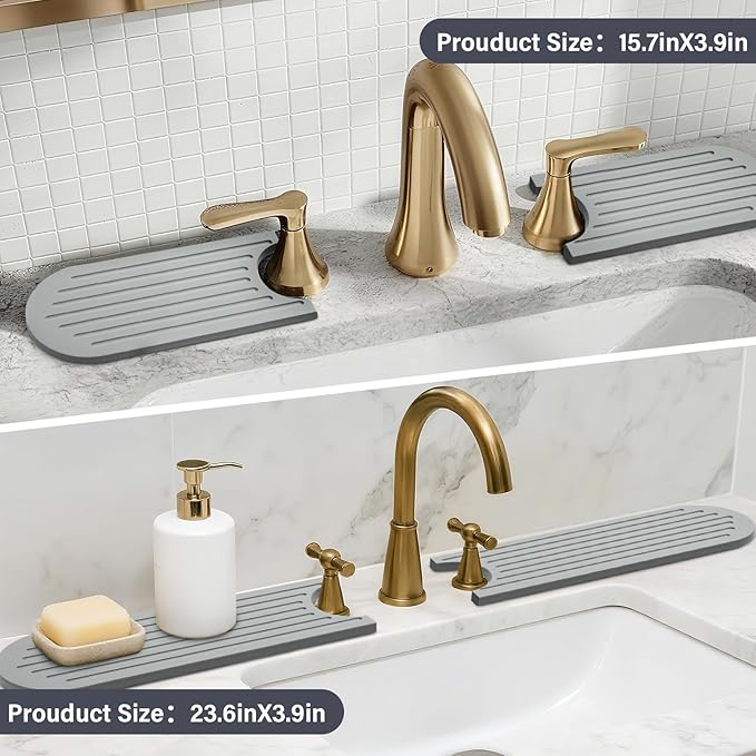 Stone Faucet Mat for Kitchen Sink, 2 Set/4PCS Quick Dry Diatomaceous Earth