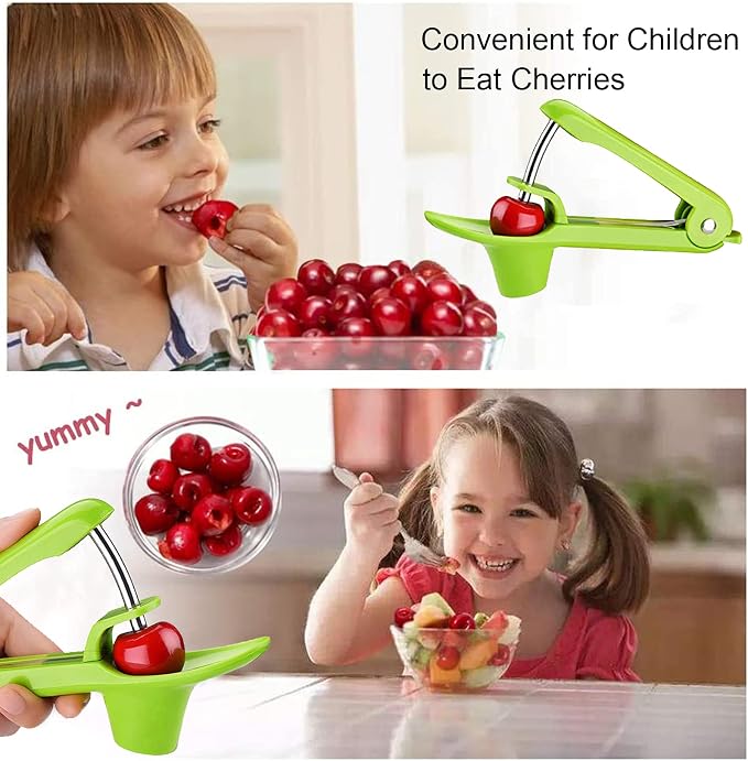 Cherry Pitter Tool, Heavy-Duty Cherry Seed Core Remover, Cherry Pitter Remover Tool with Space-Saving Lock Design, Pit Remover for Cherries (Green)