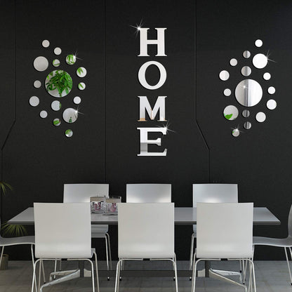 Zonon 30 Pcs Living Room Wall Decor Home Mirror Wall Letter Signs Stickers DIY Acrylic Mirror Decals 3D Decorations for Home Bedroom Living Room Removable(Silver)