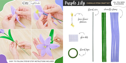 WeVeel Chenille Stem Flower Craft Kit for Adults – Create 6 Colorful Blooms (Lily, Rose, Calla Lily, Tulip, Gerbera & Daisy) – Relaxing DIY Arts & Crafts Kit with All Supplies