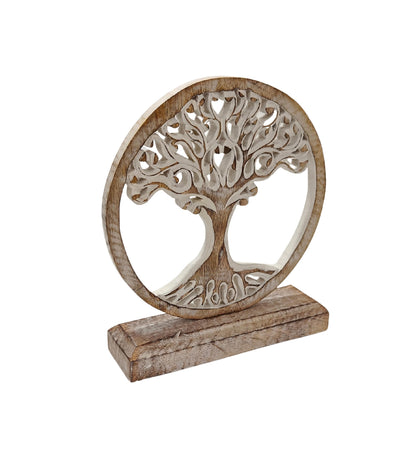 VANIYA CRAFTS® Wooden Tree of Life Sculpture – Handmade Carved Table Decor Statue for Living Room, Bedroom, Office, or Shelf (Antique White)