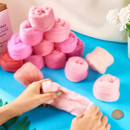 Sparkeads Wool Roving Yarn for Needle Felting Pink Soft Fibre Wool Supplies for DIY Hand Spinning Weaving Beginners Adults Handmade Dolls Felted Animal Women 75 G