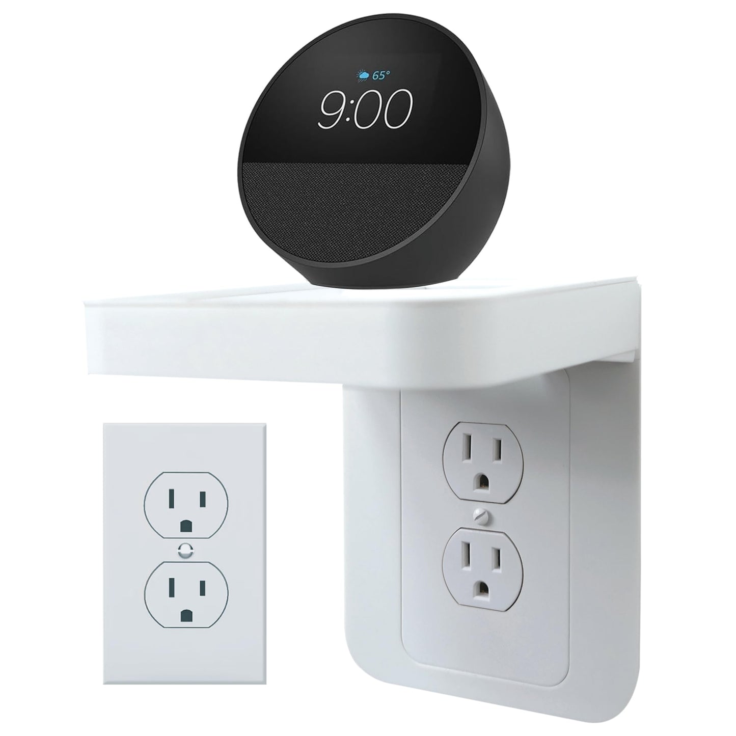 Outlet Shelf Holder Fit for Decorator Receptacle, Bathroom Decor Built-in Cable Management,Space Saving Homepod Mini,Google Home/Echo/Smart Speakers/Electric Toothbrush/Cell Phone (Decora)