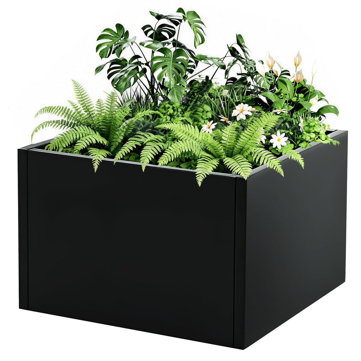 Garvee Square Metal Planter Box with Drainage Holes, 18"X18"X12" Heavy Duty Black Steel Outdoor Planter & Raised Garden Bed, Snap-on Assembly for Patio, Balcony, Garden