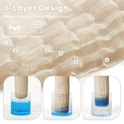 Yoofoss Muslin Baby Washcloths 100% Organic Cotton Face Towels 6 Pack Wash Cloths for Baby 12x12in Soft and Absorbent Baby Wipes (Apricot)