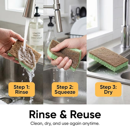 Kitchen Sponges for Washing Dishes, Non-Scratch Cellulose Dish Scrub Sponges, Cleaning Sponges for Household Use, Safe Cleaning Products, Kitchen Sponges Pack of 2, by Superio