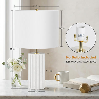 Lumspax 21" Modern Ceramic Table Lamp Set of 2 for Bedroom, Touch Control White Desk Lamps for Living Room, Farmhouse Bedside Lamps for Nightstand, End Table Lamps for Dorm Beige, Bulbs Not Included