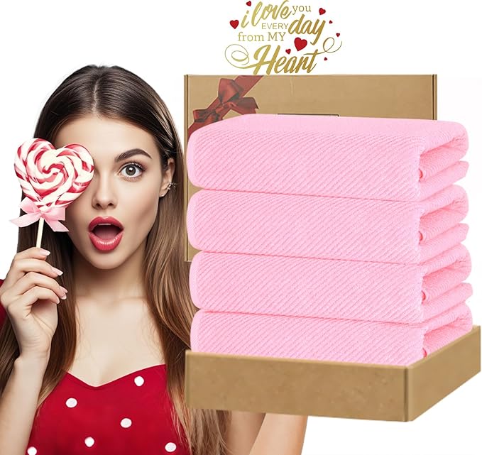 VOOVA & MOVAS Pink Bath Towels Set of 4, Large 30" x 56"