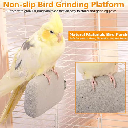 4 PCS Bird Beak Grinding Stone,Bird Perch Stands,Parrot Calcium Perch Platform,Parakeet Pumice Lava Beak Grinding Block Claws Trimmer Climbing Chewing Toys for Budgie Cockatiel Conure Lovebird