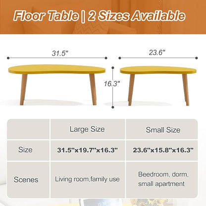 Coffee Table Low Table with Solid Wood Legs, 31.5x19.7" Large Coffee Table Side Table, Floor Table Desk for Sitting on The Floor, Living Room Furniture for Office Apartment Home, Mango Yellow