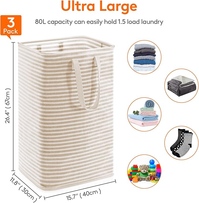 Lifewit 3 Pack Laundry Hamper Large Collapsible Laundry Baskets, Freestanding