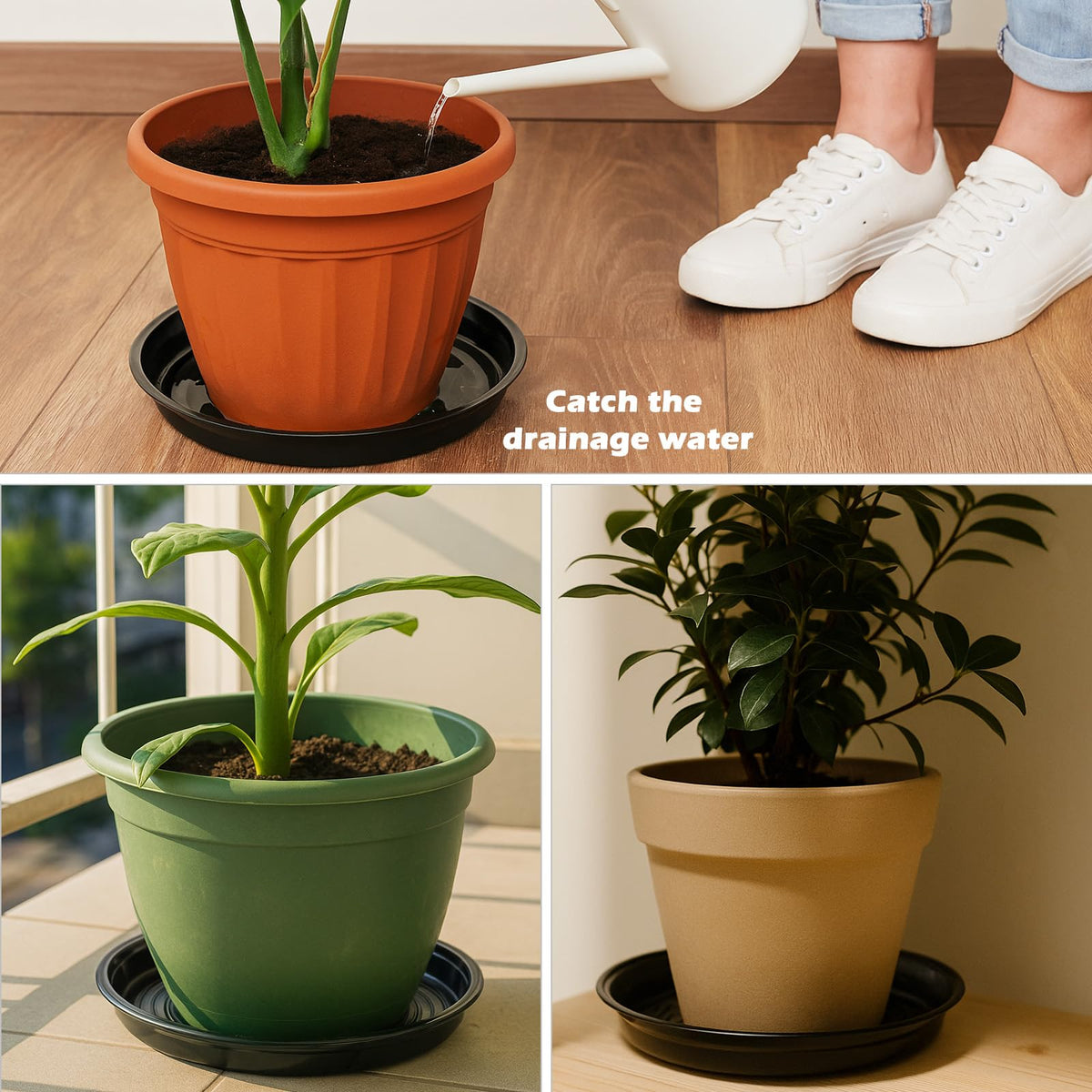 30 Packs 4 Inches Small Plant Saucers for Indoor Outdoor Use Heavy Duty Plastic Plant Plate Dish for Planter Bulk Round Flower Pot Drip Trays to Catch Water 4 to 20 Inch, Black