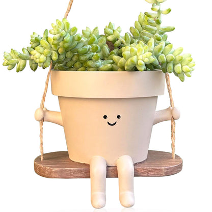 Swing Face Planter Pot Hanging Cute Flower Head Planters - Unique Sitting Sway Pots Indoor Outdoor Plants Succulent Pot String of Pearls Plant Live Resin Flower Pots Gift Ideals for Mother, Christmas