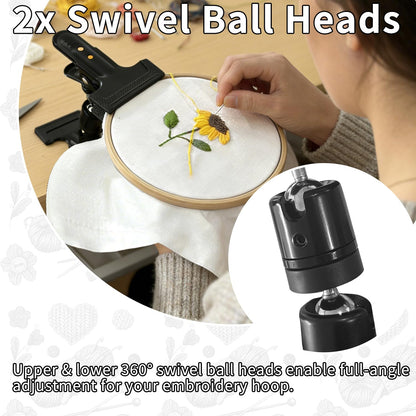 Portable Metal Embroidery Hoop Stand Holder - Rotated Embroidery Hoops Stand Table Clip for Most Size/Shape Embroidery Needlework Hoops