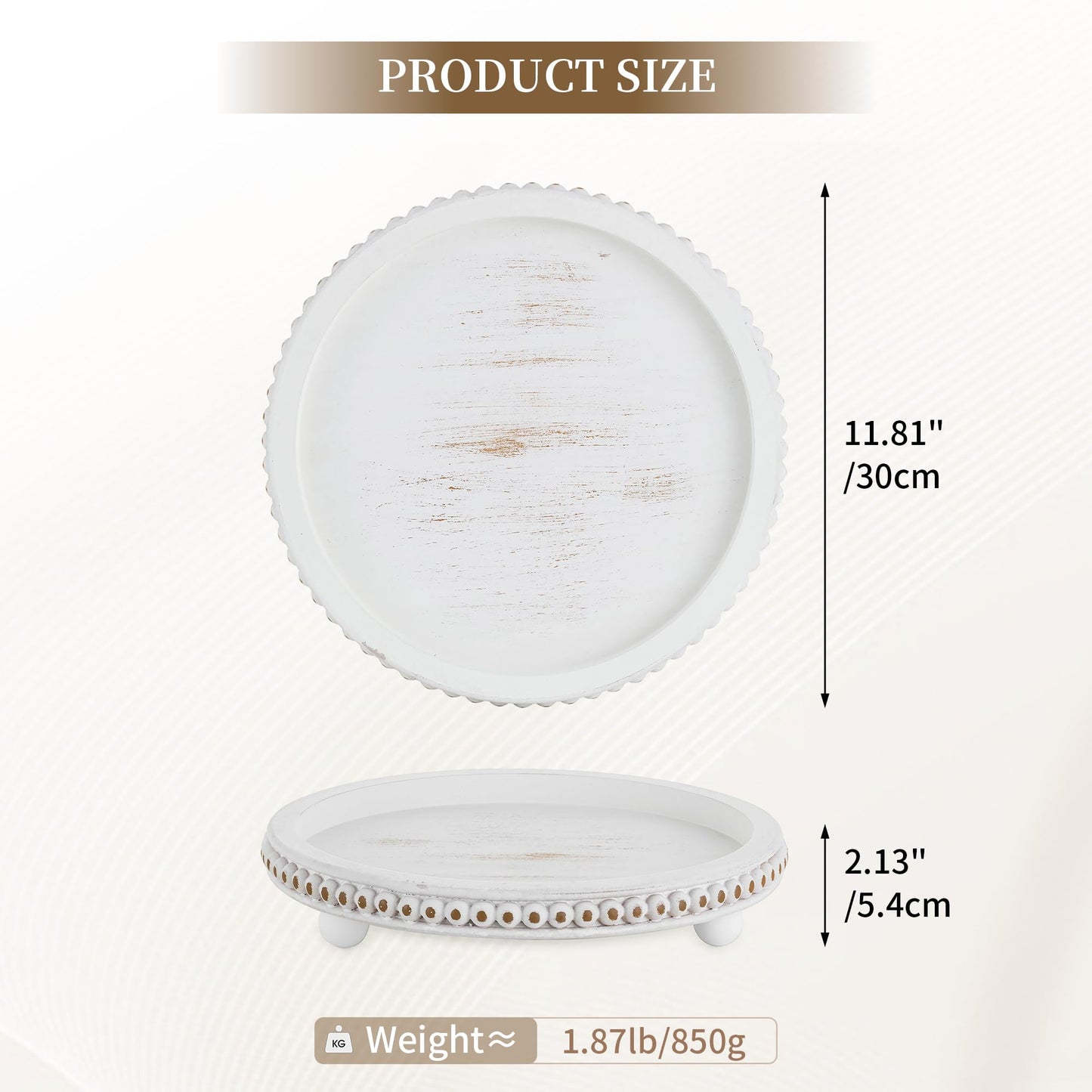 Hanobe Decorative Tray for Home Decor: Round Coffee Table Trays for Ottoman Living Room 12" Beaded Rustic Wooden Farmhouse Centerpiece for Dining Room Kitchen Counter