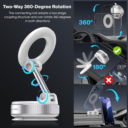 Jikasho Vacuum Magnetic Car Phone Holder for Magsafe, Hands-Free 360° Adjustable Suction Cup Phone Mount for Car/Gym/Mirror/Smooth Surface, Compatible with iPhone & Android (White)