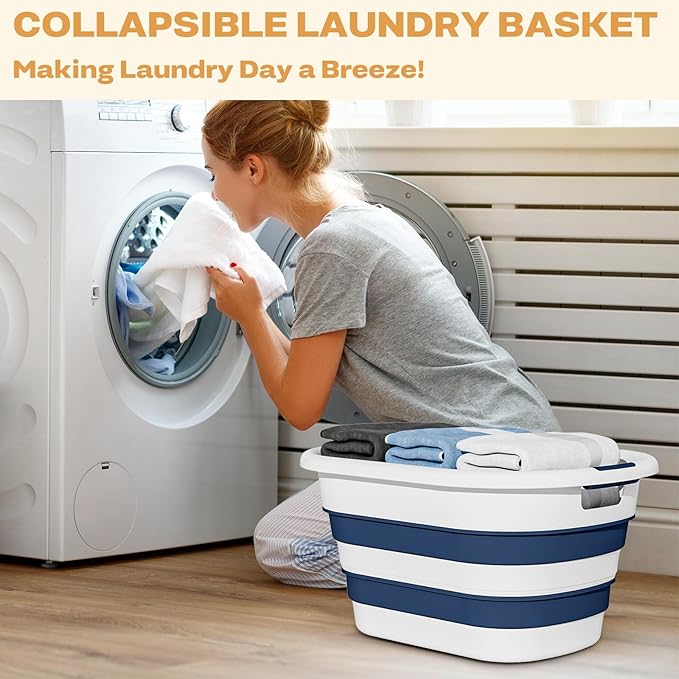43L Collapsible Laundry Baskets plastic, Pop Up Laundry hamper/Storage Container