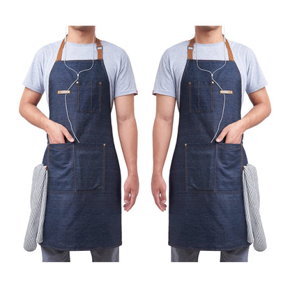 KPD 2 Pack Blue Unisex Adjustable Bib Denim Apron for Family Chef, Kitchen, BBQ and Studio,Cooking Apron for Kitchen and Home