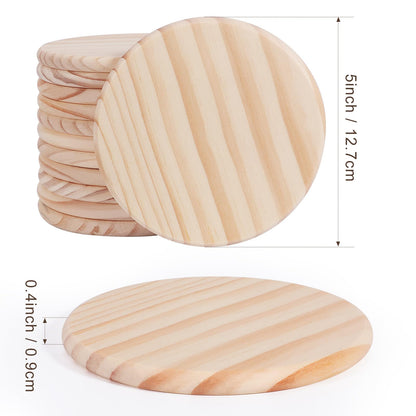 12 PCS 5 Inch Unfinished Wood Coasters, GOH DODD 4 Inch Wooden Blanks with Non-Slip Pads for Laser Engraving Wood Burning Staining Painting Decoupage Housewarming Gifts Wedding Crafts Education, Round