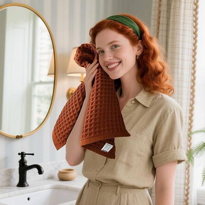 Jacquotha Waffle Hand Towels for Bathroom Kitchen Decor 2-Piece – Cotton Quick
