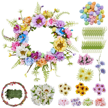 ACRNIGHEET 10 Sets Easter Wreath Kit with Eggs DIY Spring Flower Crown Kits for Indoor Outdoor Holiday Party Table Centerpiece Front Decoration