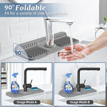 PoYang 14.6 inch Faucet Mat for Kitchen Sink Splash Guard, 7° Slope Silicone