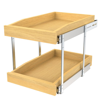 2 Tier Pull Out Cabinet Organizer, 17"W x 21"D Solid Wood Heavy-Duty Base Bottom Assembly Slide out Drawer Shel Cabinet Organization for Kitchen, Pantry, Bathroom