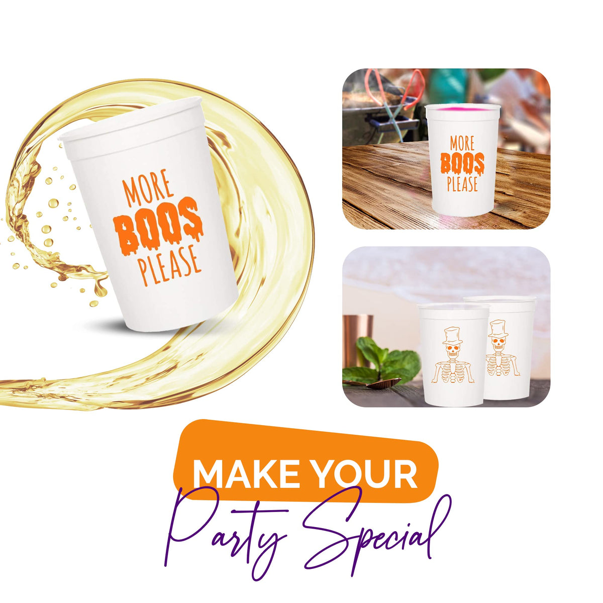 More Boos Please Halloween Cups For Adults, Set of 12 Party Cups, 16 Oz Each Reusable Plastic Cup, Halloween Party Favors For Adults, Perfect Spooky Cup for Drinkware and Decorations