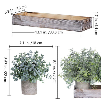 Winlyn Set of 3 Mini Potted Artificial Eucalyptus Plants Faux Rosemary Plant Assortment with Wood Planter Box for Indoor Office Desk Apartment Wedding Tabletop Greenery Decorations 8.7" Tall