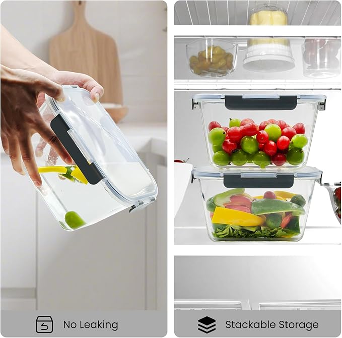 2 Pack Large Glass Food Storage Containers