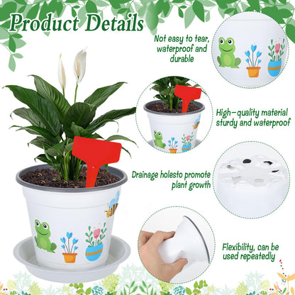Zoketriton Garden Flower Pot Craft Kit, 48 Paintable Durable Resin Garden Pot with Tray Drainage Holes Adhesive Stickers and Plant Labels, Flower Plant Craft for Classroom Home DIY Flower Planting