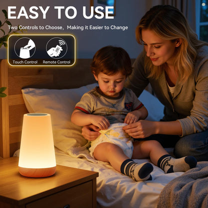 Auxmir Rechargeable LED Night Light, Touch & Remote Control Bedside Lamp with 13 Colors, 5 Brightness Levels, Portable Table Lamp for Kids Baby Nursery, Bedroom, Bathroom, Camping, Light Brown