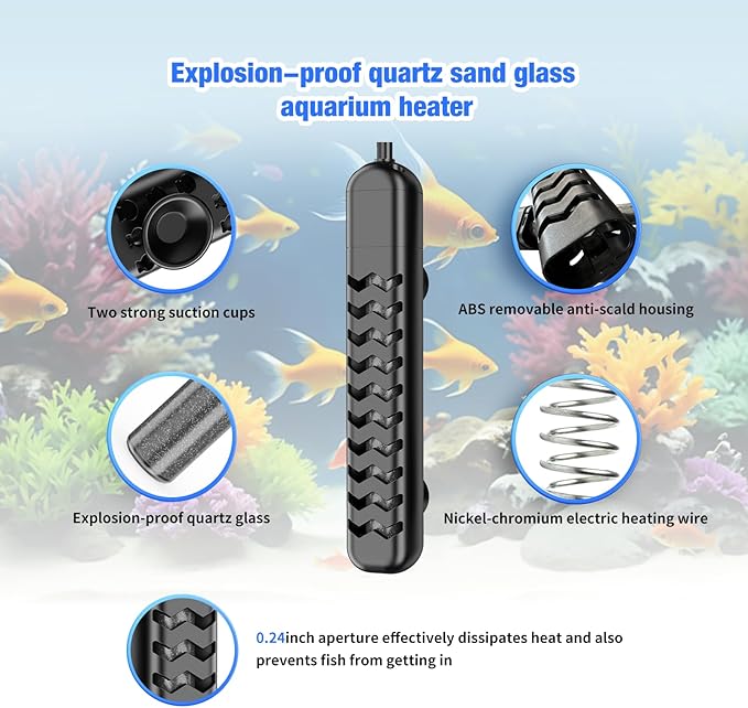 100W Submersible Fish Tank Heater for 10-20 Gallon with Auto Shut-Off When Leaving Water—Aquarium Heater, Dry-Burn & Overheat Protection, Smart LED Display for Betta Freshwater Saltwater