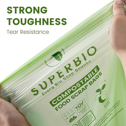 SUPERBIO 2.6 Gallon Compostable Food Waste Bags, 1 Pack, Flat Top Food Scrap