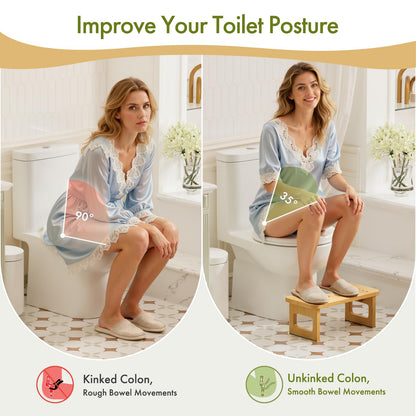 AmazerBath Bamboo Toilet Stool, Foldable Squat Potty Stool for Adults, Non-Slip Poop Stools for Bathroom, 0.59" Thickness Potty Step Stool, Poop Foot Pooping Steps, 6.8"