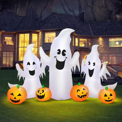 inslife 7FT Length Halloween Inflatable Ghosts and Pumpkins, 3 Ghosts Inflatables with Led Lights for Home Yard Lawn Indoor Halloween Outdoor Decoration