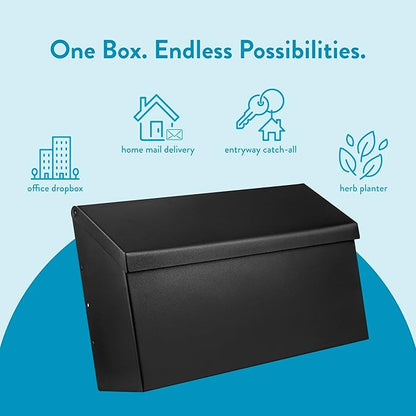 Architectural Mailboxes Harmonist Steel Wall Mount Mailbox, Textured Black | Galvanized steel build for outside with weather-resistant outdoor construction and a rust-resistant powder-coat finish.