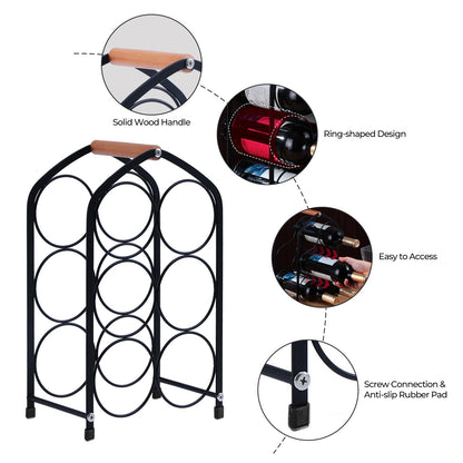 Yaltar Wine Rack countertop Wine Bottle Holder Metal Wine Rack, Industrial Style Honeycomb Design 6-Bottle Wine Storage with Wooden Handle, Easy Installation,for Home Kitchen Bar/Cabinet