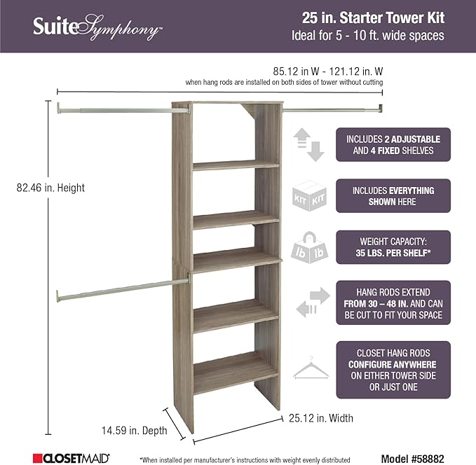 ClosetMaid SuiteSymphony Wood Closet Organizer Starter Kit